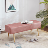45.7 Inches Velvet Ottoman Rectangular Bench Footstool, Bed End Bench with Golden Metal Legs and Non-Slip Foot Pads for Living Room Bedroom Entryway Pink