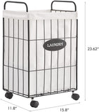 Wire Laundry Hamper With Rolling Lockable Wheels, Liner, Collapsible Dirty Laundry Basket