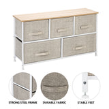 2-Tier Wide Closet Dresser, Nursery Dresser Tower With 5 Easy Pull Fabric Drawers And Metal Frame, Multi-Purpose Organizer Unit For Closets, Dorm Room, Living Room, Hallway, Linen/Natural