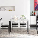 [110 x 70 x 76cm] Iron Glass Dining Table and Chairs Black One Table and Four Chairs PU Cushion