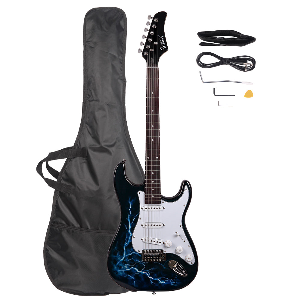 Glarry GST-E Electric Guitar Bag Shoulder Strap Pick Whammy Bar Cord Wrench Tool Black