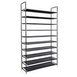 Simple Assembly 10 Tiers Non-woven Fabric Shoe Rack with Handle Black