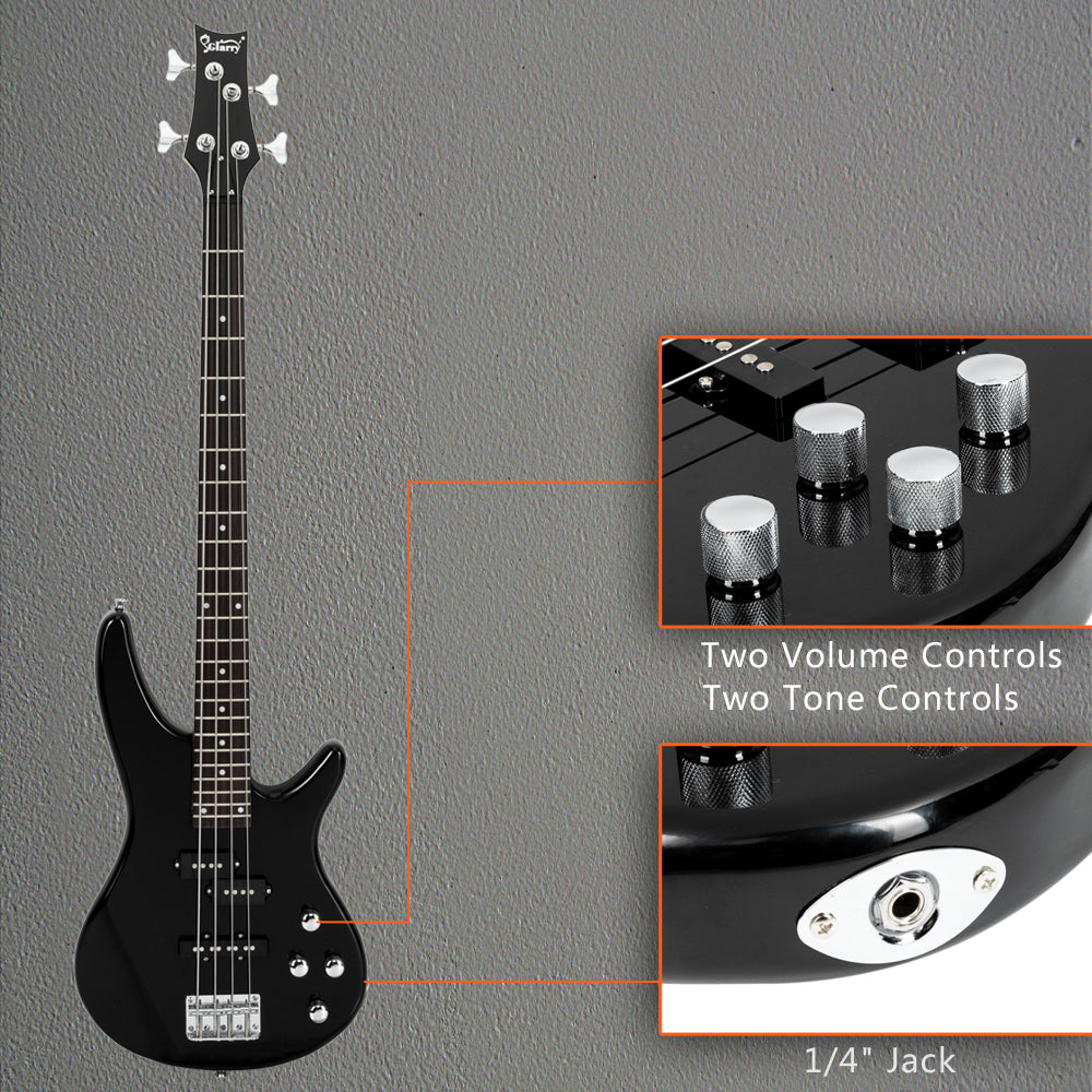 Glarry GIB Electric Bass Guitar Kit Full Size 4 String Black Bag
