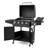 The 4 + 1 gas BBQ grill features 4 stainless steel burners and an side burner  - Black