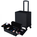 4-in-1 Draw-bar Style Interchangeable Aluminum Rolling Makeup Case All Black
