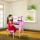 Wooden Toys 30-key Children's Wooden Piano with Music Stand, Mechanical Sound - Pink - LiamsBargains.co.uk
