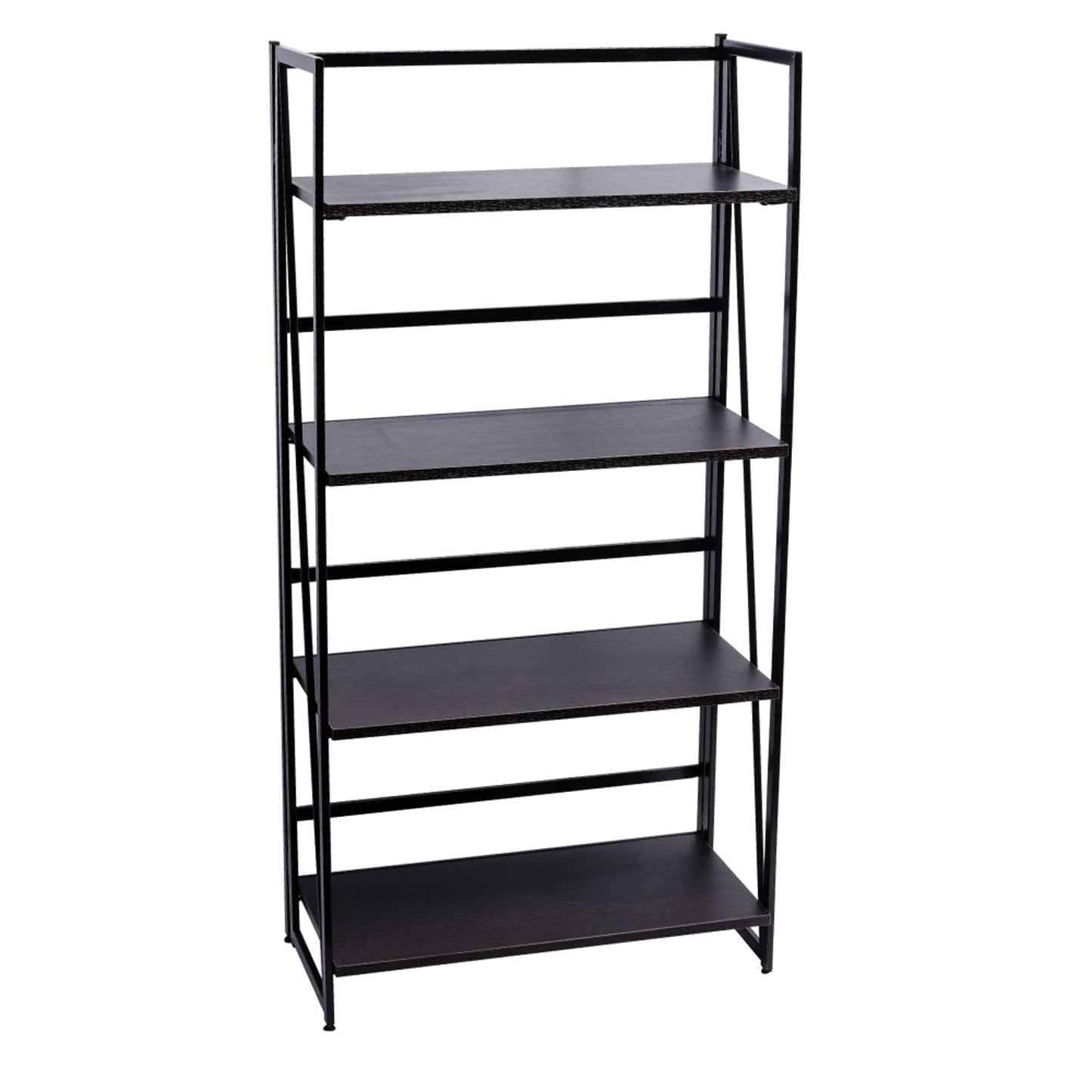 Folding Bookshelf Home Office Industrial Bookcase Wooden Storage Shelves Vintage 4 Tiers Book Rack Organizer