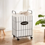 Wire Laundry Hamper With Rolling Lockable Wheels, Liner, Collapsible Dirty Laundry Basket