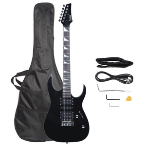 Glarry 170 Electric Guitar Novice Guitar Bag Strap Paddle Rocker Cable Wrench Tool Black