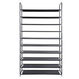 Simple Assembly 10 Tiers Non-woven Fabric Shoe Rack with Handle Black
