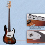Glarry Electric GJazz Bass Guitar Cord Wrench Tool Sunset Color
