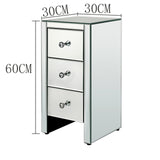 Mirrored Glass Bedside Table with Three Drawers Size S
