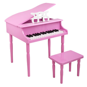 Wooden Toys 30-key Children's Wooden Piano with Music Stand, Mechanical Sound - Pink - LiamsBargains.co.uk