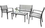 **SALE** Garden Furniture Set, 4 Piece Patio Furniture Glass Coffee Table 2 Textilene Armchairs 1 Double Seat Sofa - Grey