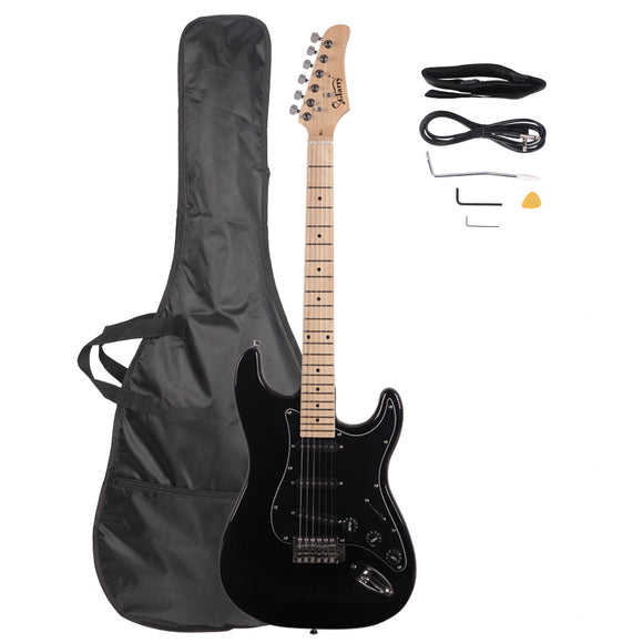 Glarry GST Stylish Electric Guitar Kit with Strap Bag Tools - Black