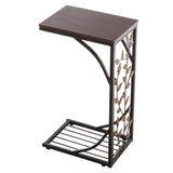 Iron Side Table Coffee Table Brown with leaf pattern