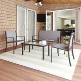 **SALE** Garden Furniture Set, 4 Piece Patio Furniture Glass Coffee Table 2 Textilene Armchairs 1 Double Seat Sofa - Brown