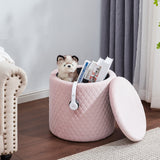 45cm Velvet Round Footstool Storage Ottoman Stool, Oversized Padded Seat Pouffes Vanity Chair - Pink