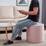 45cm Velvet Round Footstool Storage Ottoman Stool, Oversized Padded Seat Pouffes Vanity Chair - Pink