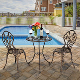 European Style Cast Aluminium Outdoor 3 Piece Tulip Bistro Set of Table and Chairs Bronze