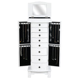 Jewellery Armoire with Mirror, 8 Drawers & 16 Necklace Hooks, 2 Side Swing Doors(White)