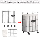 Wire Laundry Hamper With Rolling Lockable Wheels, Liner, Collapsible Dirty Laundry Basket