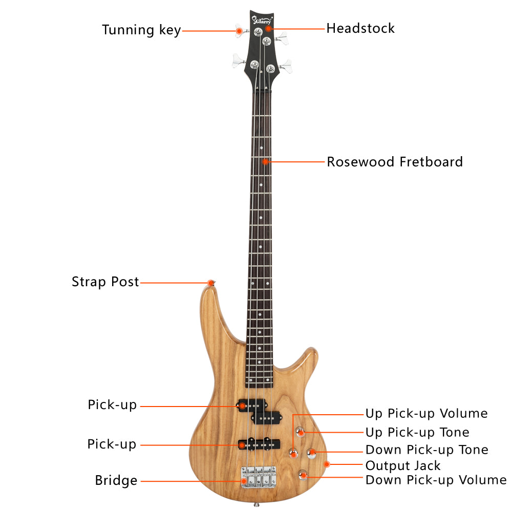 Glarry GIB Electric Bass Guitar Full Size 4 String Burlywood