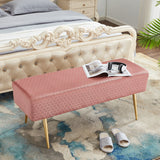 45.7 Inches Velvet Ottoman Rectangular Bench Footstool, Bed End Bench with Golden Metal Legs and Non-Slip Foot Pads for Living Room Bedroom Entryway Pink