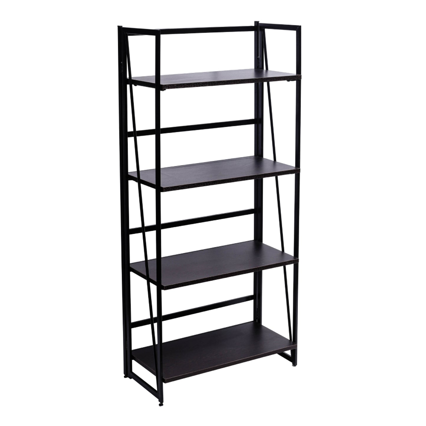 Folding Bookshelf Home Office Industrial Bookcase Wooden Storage Shelves Vintage 4 Tiers Book Rack Organizer