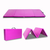 8ft x 4ft 4-Panel Folding Exercise Mat Yoga Gymnastics Aerobics Workout Fitness Floor Mats w/ Carrying Handles Purple - LiamsBargains.co.uk