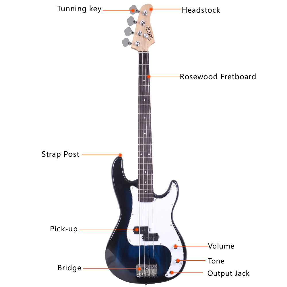 Glarry GP Electric Bass Guitar Cord Wrench Tool Dark Blue