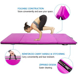8ft x 4ft 4-Panel Folding Exercise Mat Yoga Gymnastics Aerobics Workout Fitness Floor Mats w/ Carrying Handles Purple - LiamsBargains.co.uk
