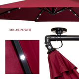 3M Garden Parasol with Solar-Powered LED Lights, Patio Umbrella with 8 Sturdy Ribs, Outdoor Sunshade Canopy with Crank and Tilt Mechanism UV Protection, Patio and Balcony Red